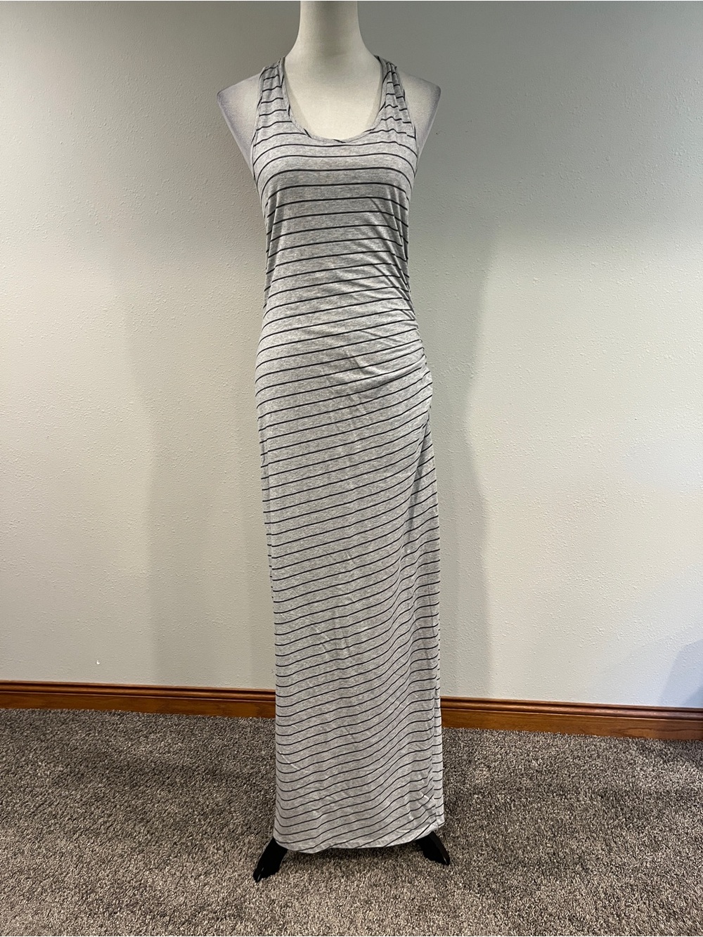 Athleta Striped Gray Racerback sleeveless Maxi Dress size MT